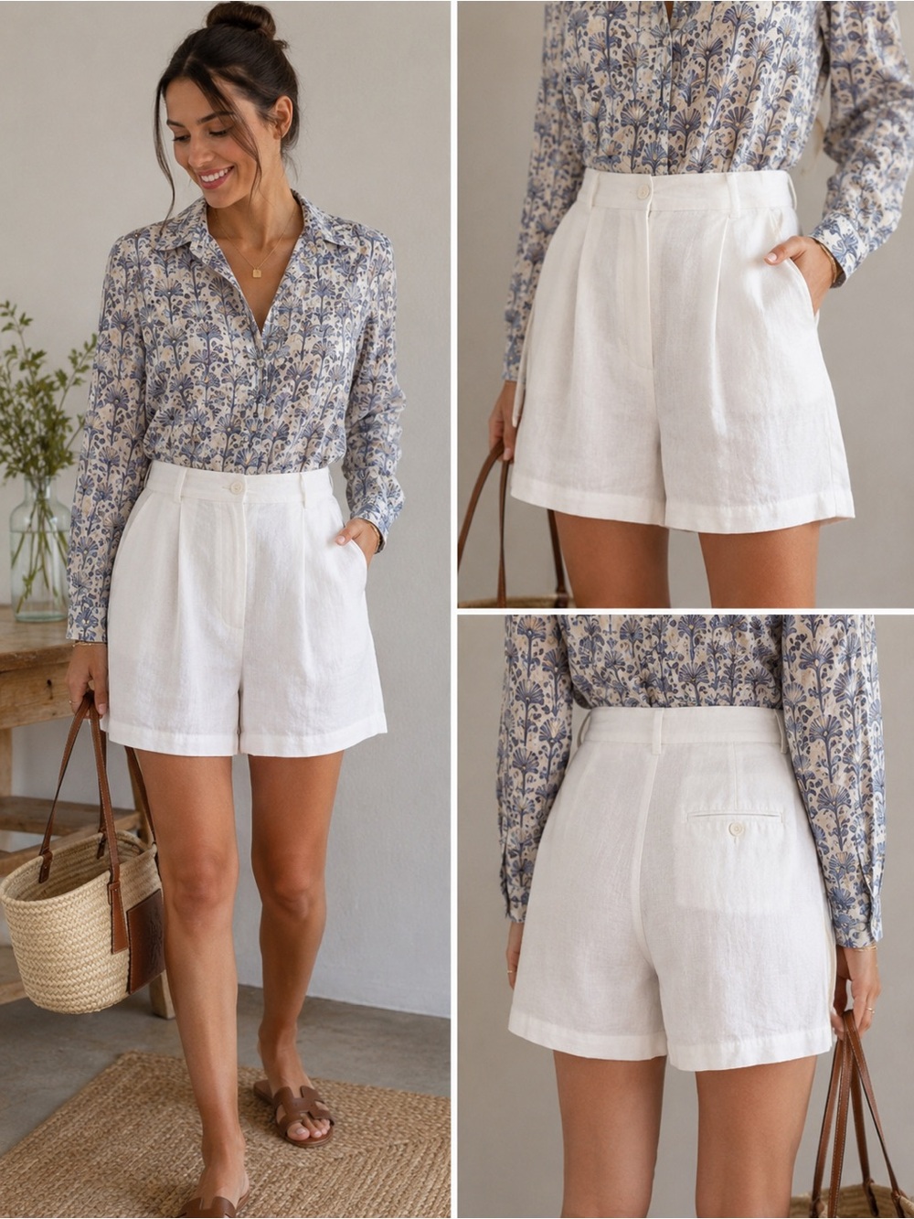 Liz Claiborne 100% Linen White Bermuda Shorts Women Size 4 Classic - Picture 1 of 6